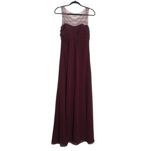 Alfred Angelo Whimsigoth Maroon Beaded Mesh Maxi Dress Size 6 Formal Event Fairy